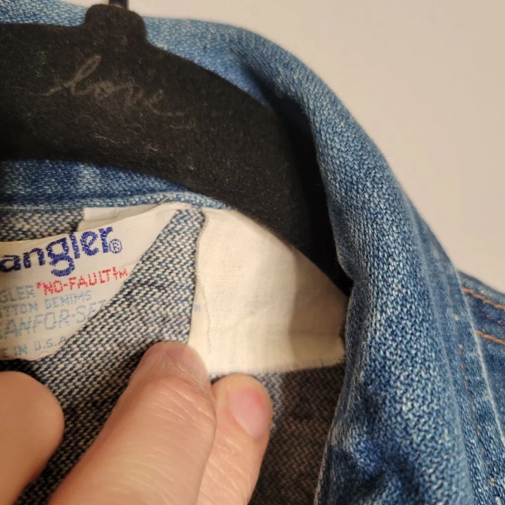 Vintage‎ Retro Kids Wrangler No Fault Denim Jacket Blue Sanforized Western USA